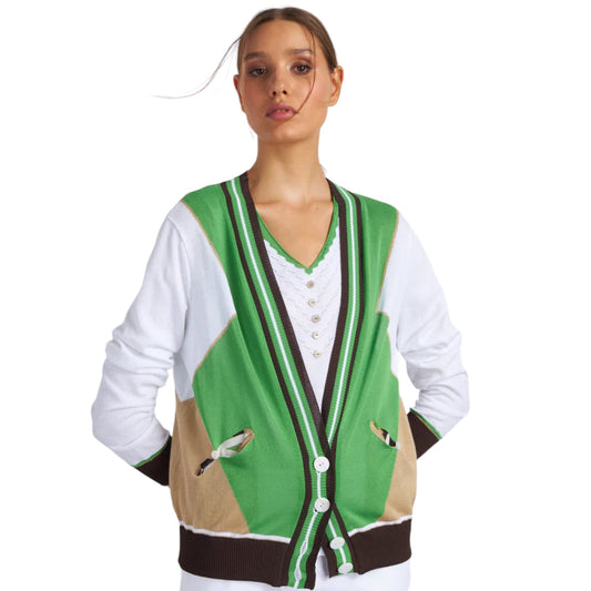 Cardigan in maglia intarsio geometrico