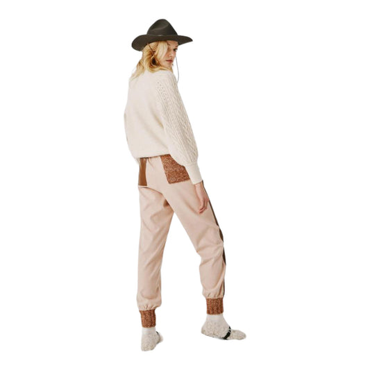 Pantaloni con inserto in eco-pelle e maglia